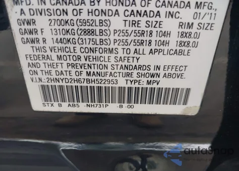 2011 Acura Mdx Technology Package z USA, uszkodzony, nr VIN 2HNYD2H67BH522953